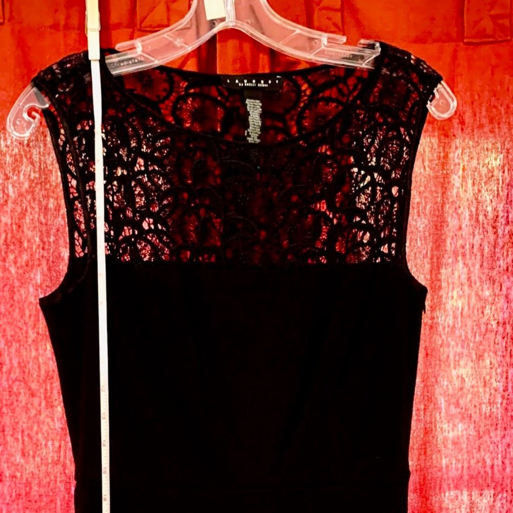 Laundry black lace top dress 4. Rayon, silk, cotton, stretch